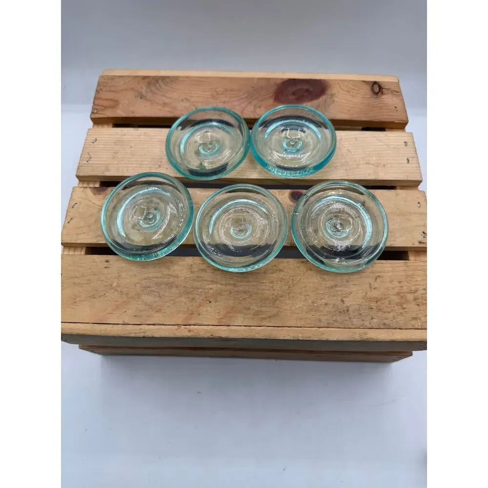 Lot of 5 Vintage Lightning Glass Canning Jar Lids-Aqua/Green Tint,Patent Apr1882